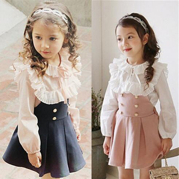 Wholesale Baby Clothing Spring Kids Clothing Baby Girls Long Sleeve Flower Shirt Dress Skirt Set 2 Piece Sets With High Quality