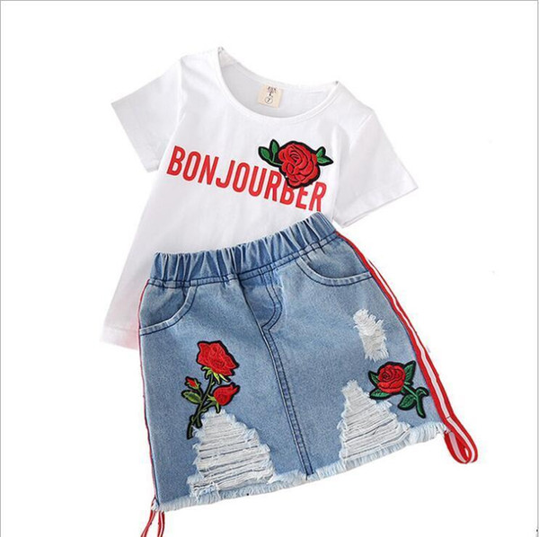 Toddler Children Girls Clothing Sets Summer Girls Clothes T-shirt+Skirts Outfit Kids Clothes Sport Suit Girls Denim skirt set
