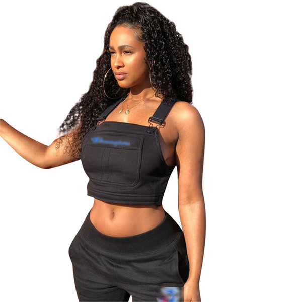 Fashion Champion letter women Crop top vest tracksuit suit Champions girls Sleeveless t-shirts + sports pants 2pcs set outfit sportswear hot
