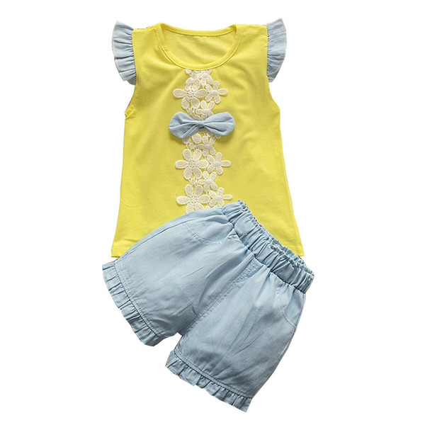 good quality Summer Baby Girl Clothes Fashion Girls Summer Set Baby Girls clothing sets Kids T Shirt +Pants Children Clothing Set