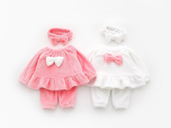 Girls little princess red white bow cute home service suit hair band