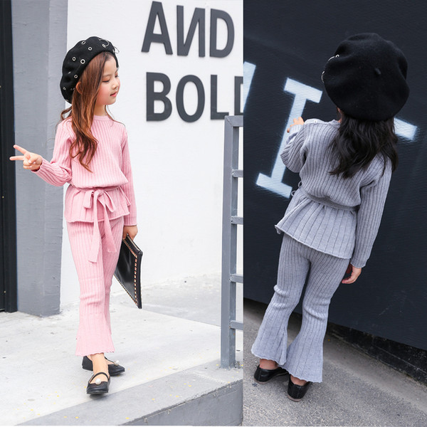 2019 autumn children girl clothes fashion stretch knitted baby girl suits for girls kids causal Sweater pants girl clothing sets
