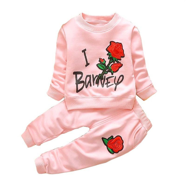 good quality Spring Children Baby Girl Clothes Set Kids Clothing Sets Long Sleeve Flower Tops+Pants Sport Suit Baby Outfits Set
