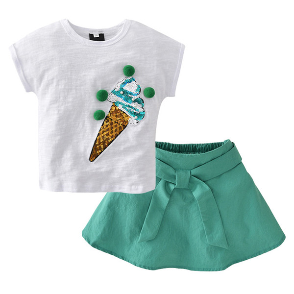 Baby Kids Summer children's clothing boutique Girls Skirt Set Ice Cream Pattern T-Shirt Skirt Children Set 2062
