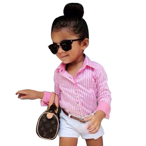 2019 Summer Girls Clothing Sets Brand Long Sleeve Striped Shirts+White Shorts Pants 2pcs Baby Girl Clothes Set Kids Suits