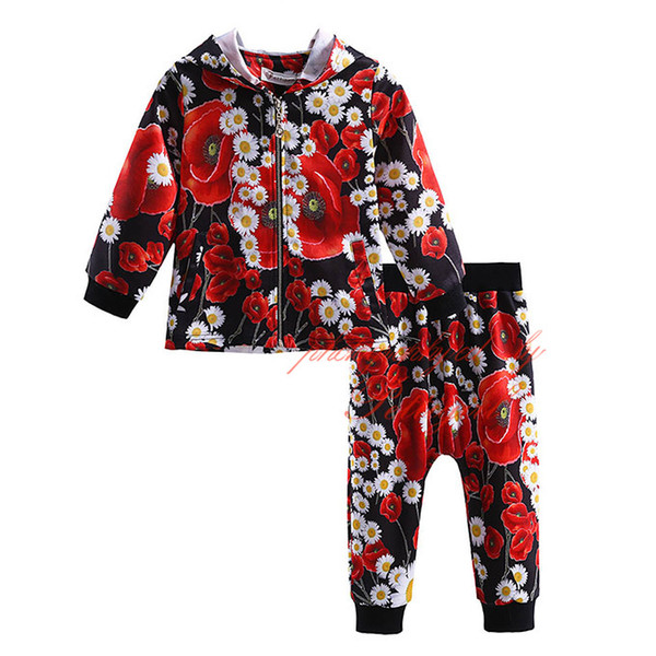 Pettigirl 2016 Spring & Autumn Girls Long Sleeve Clothing Sets Fashion Floral Print 2 Pcs Kids Clothes Suits Tops and Long Pants CS81204-359
