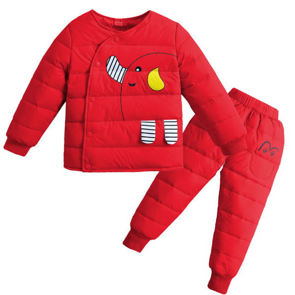 good qulaity winter baby boys girls clothing set infant kids clothes cartoon warm cotton thicken tops + pants 2pcs children outfits