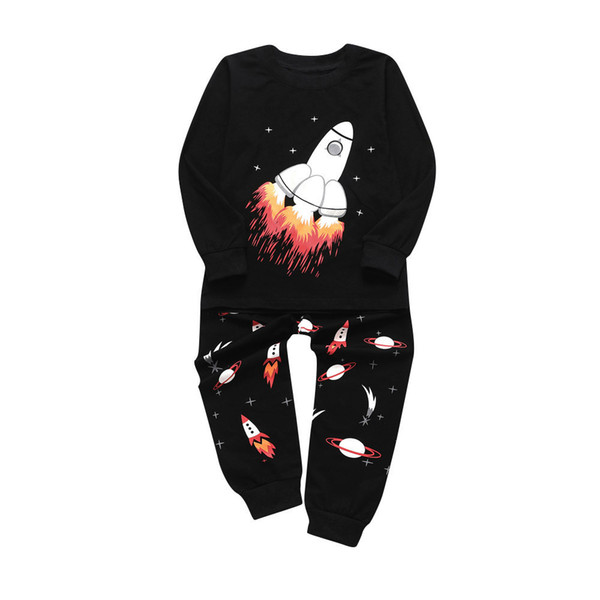 good quality Baby Girls clothes Kids Clothing Set 2PCs Long Sleeves Rocket Print Top+Pants Boys Clothes Outfit Set ensemble fille roup