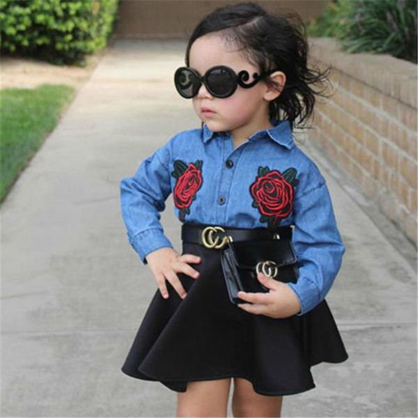 Fashion Baby Girls Tutu Skirt Floral Jeans Tops + Children's Clothing Autumn Baby Clothing Set Boy Girl Hot New Girl Clothes
