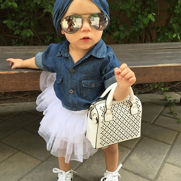Children's Wear Children's Baby Summer Denim Mesh Skirt Baby Denim Shirt + Mesh Skirt