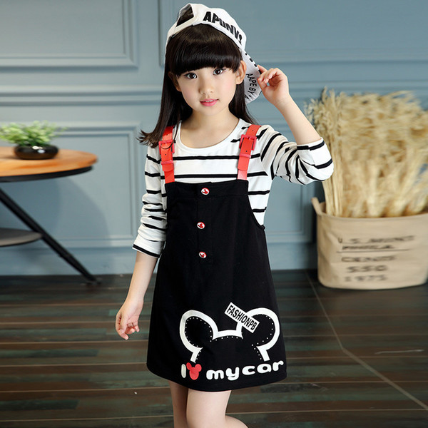 Girls' Kids Spring and Autumn Sets New Style Long Sleeves Two Piece Medium Size Children Leisure Cartoon Dress Set Free Shipping