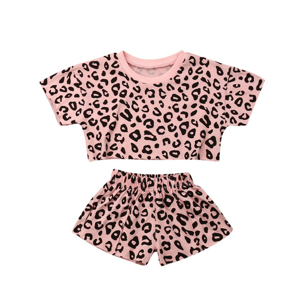 baby girls Cotton Leopard Grain Printed Short Sleeve O-Neck clothes summer Tee +short pants kids girls casual outfits