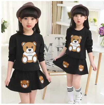 free shipping 2017 girls clothes child spring and autumn long-sleeve set children's clothing sports girl skirt clothing sets Y18102408