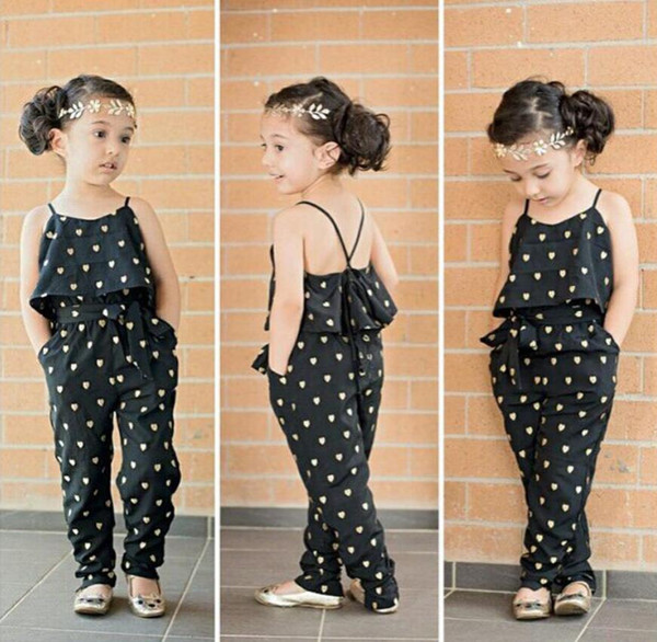 Girls Kids Overalls Jumpsuits Onepiece Clothes Rompers Hearts Printed Strap Onesies Pants Clothing Children Cotton Belted Suspender Trousers