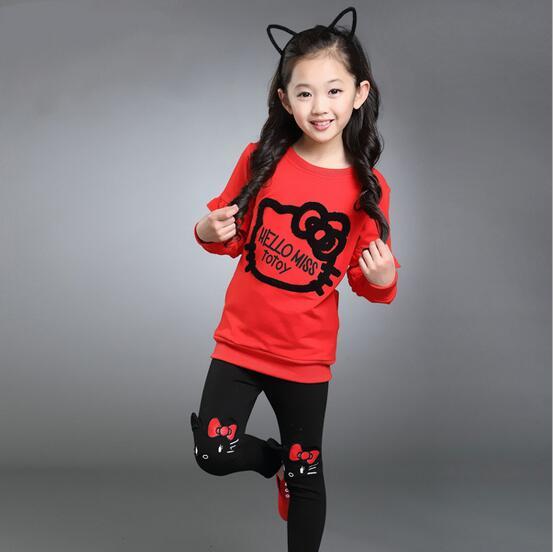 New 2017 Autumn Girls Set Cartoon Children Tracksuit Kids Clothing Suit Baby Girls T Shirt +Pants 2 Pcs Sets Suit 3 Colors