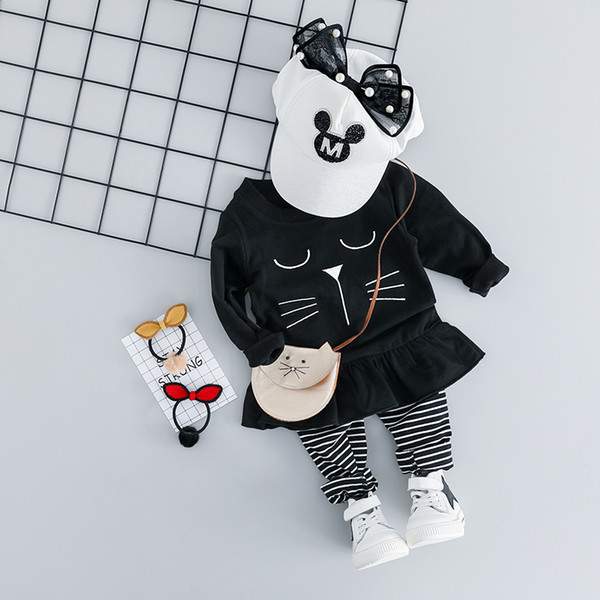 2019 Spring Baby Girls Clothing Sets Toddler Infant Clothes Suits Cat T Shirt Pants Children Kids Vacation Costume