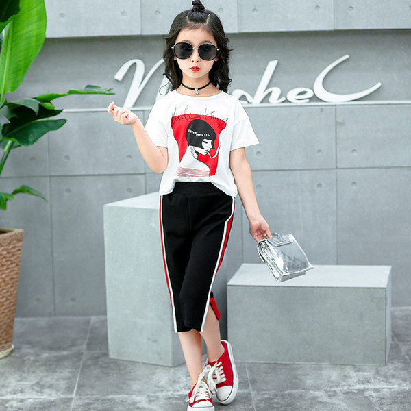 2019 New Girls Clothing Sets Teens Kids Clothes Suit Children Short Sleeve T-Shirt +Pants 4-14 Ages girls clothes