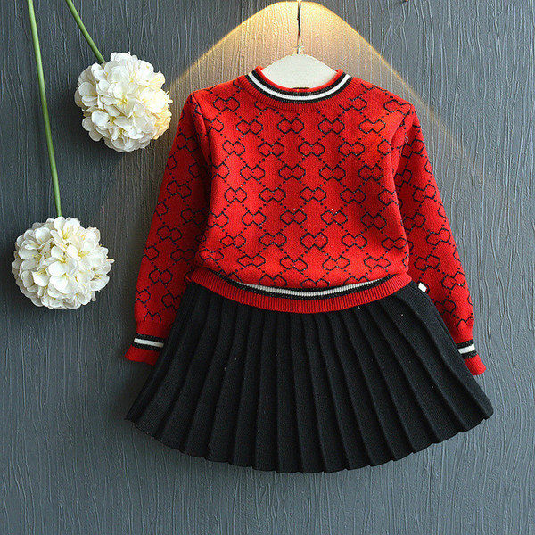 Winter Set Girls Clothes Long Sleeve Sweater Shirt And Skirt Costume 2 Pieces Of Spring Clothing Suits For Children Baby Clothes