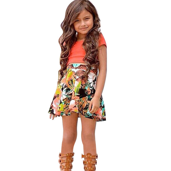 Children Girl Clothing Set Short-sleeved T-shirt + Floral skirt Toddler Girl Clothes Set 1-3 Years Kids Baby Girl Summer Costume