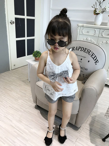 2018 New Summer Item Girl Suit Including Suspender Lace Top+Shorts 2Pcs Per Set