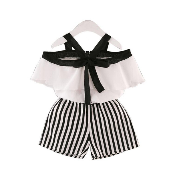 Summer Girls Clothes Sets Children's Clothing Fashion Girl Shirt Top+Striped Shorts Suits 2018 Kids Clothing 2pcs