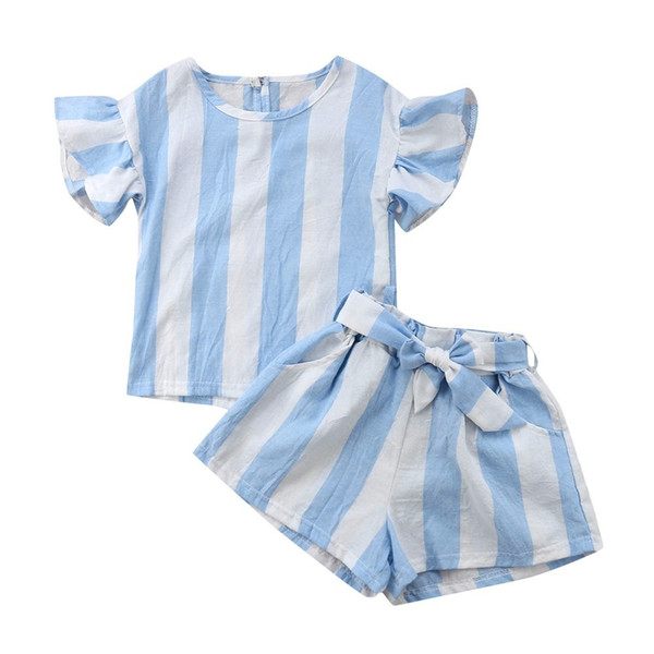 good quality Fashion girl clothes Children clothing set Striped Print Tops+Pocket Pants+Belt kids clothes girls roupas infantis menina