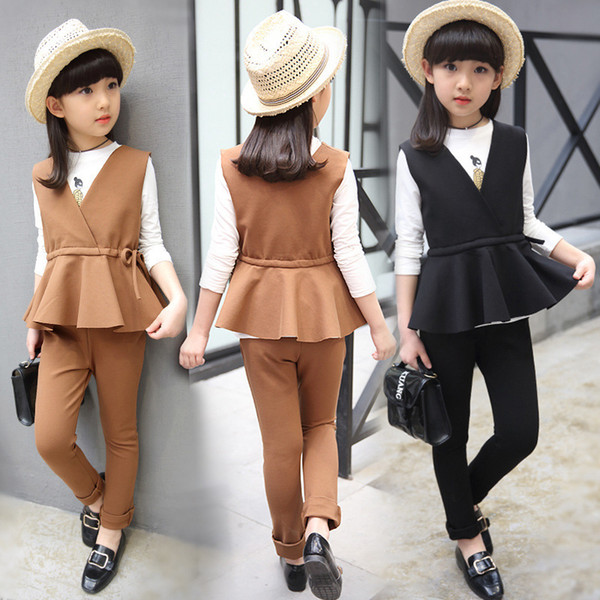 Baby girl clothing children's suit 2019 spring and autumn explosion models Korean children fashion girl shirt + vest 3 piece set