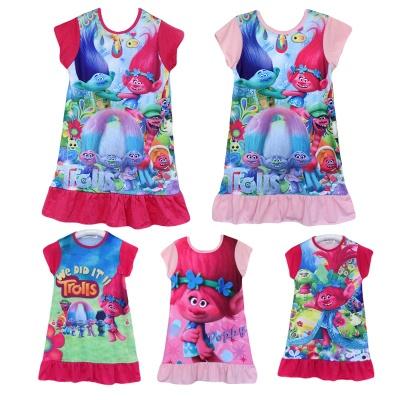 3-10Years Children girls Short Sleeve Poppy Fancy Costume Summer Spring Little Kids Trolls Pajamas Sleeper tshirt Nightdress