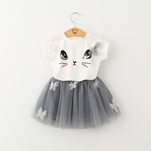 7 style two-piece Printed sleeveless cartoon t-shirt+short skirt cartoon outfit suspenders two-piece outfit
