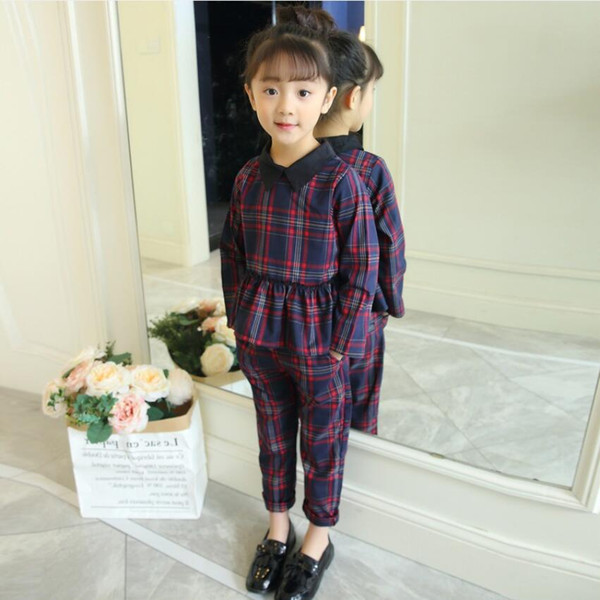 Children's clothing set 2019 spring and summer new children's suit clothes set girls 2 plaid color shirt 2 sets of size 4--9 years old free