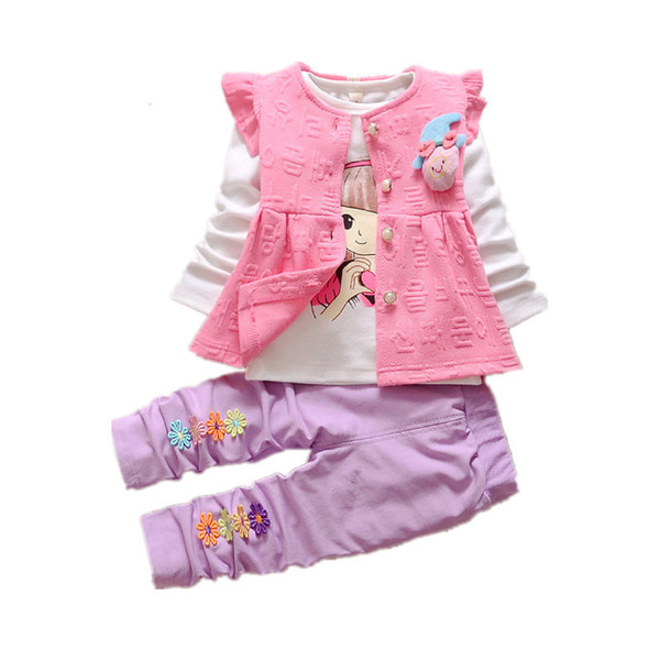 2019 Girls Clothes Toddler Tracksuits Fashion Spring Autumn Children Garment Baby Flower Vest T-shirt Pants 3Pcs/Sets Kids Suits