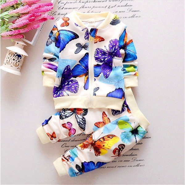 Baby Girls Colorful Butterfly Suit Kids Full Sleeves Jacket And Pants Clothes Suit Fashion Autumn Children Leisure Clothing Set