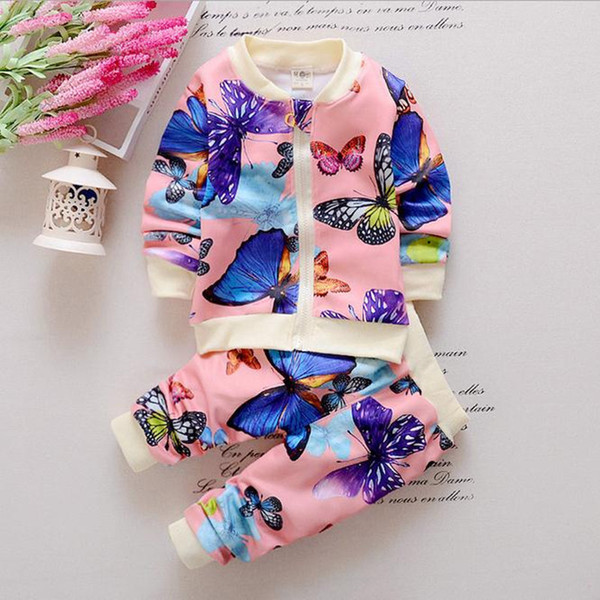 2019 Europe and the United States Spring Autumn Baby Toddler Kids Girls Cotton Clothes Butterfly Cardigan Tops+Pants Outfits Set