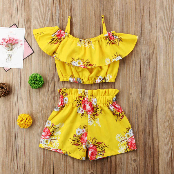 Toddler Baby Kid Girl Floral Outfits Little Girls Strap Vest Tops+Shorts 2Pcs Clothing Set 1-6T Summer Clothes