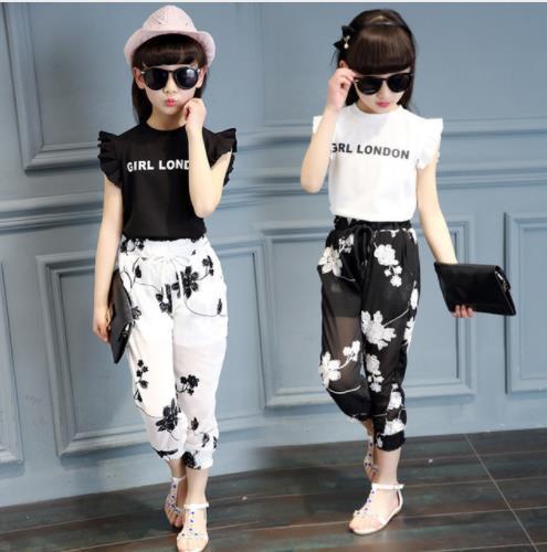 2019 Summer Big Girls Suit Girl Clothing Set Kids Sleeveless Princess Children Clothing Set 5 6 7 8 9 10 11 12 13 14 years