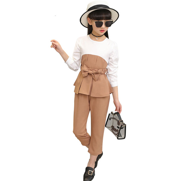 Kids Outfits For Teenage Girls Spring Autumn Patchwork Long Sleeve Clothes Sets Girls School Shirts & Pants Suits Clothing Sets