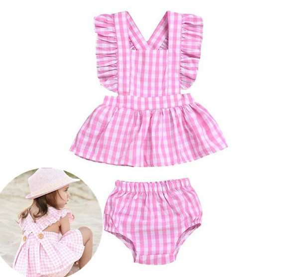 baby designer cloths 2019 New kids clothes girls Girls Summer romantic pink plaids top & striped Shorts Outfit baby Clothing Sets