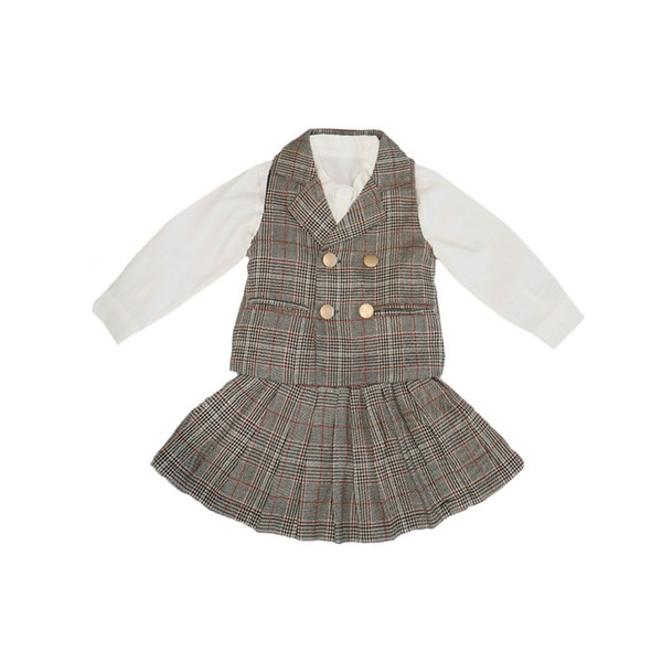 3PCS WLG girls autumn clothing set kids girl white shirt plaid vest and skirt set baby fashion clothes children 2-7 years