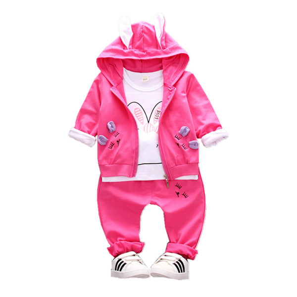 2019 Autumn Children Girls Cotton Garment Baby Cartoon Rabbit Shape Hoodies Coat T-shirt Pants 3Pcs/Set Kid Clothing Tracksuit