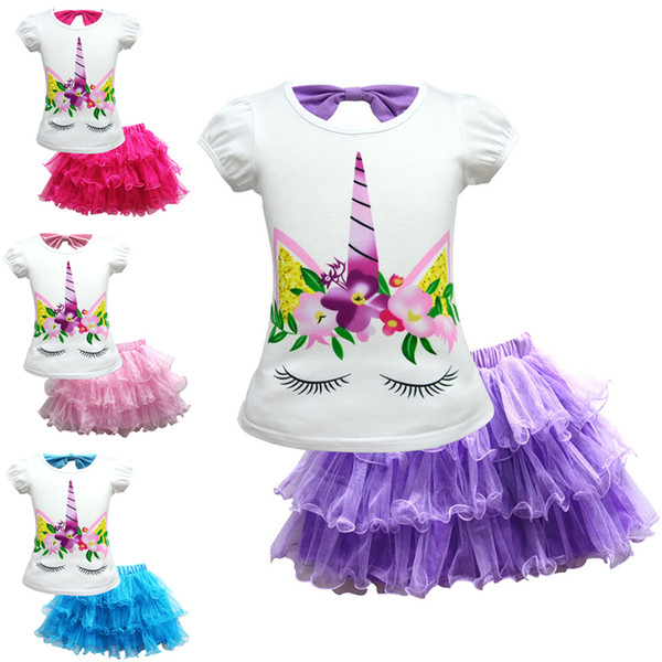 Unicorn Girls Clothing Sets 4 colors 3-10t baby girl clothes T-shirt + TUTU skirt 2 Pieces/set kids designer clothes DHL SS146