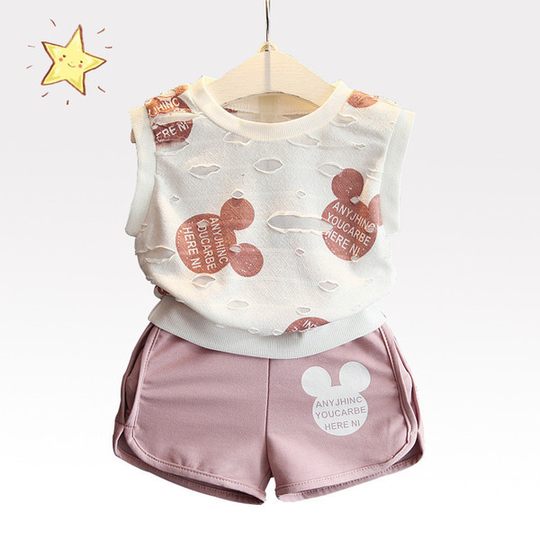 2019 Sleeveless Girl T Shirt + Shorts Sets Casual Children Clothing Summer good quality Baby Girls Suit Kids Clothes Tracksuit