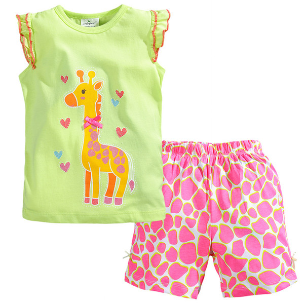 Brand Summer Girls Clothing Set Cartoon Giraffe T-shirt + Sandy Beach Shorts Girls Sports Suit 1-6 Years Kids Baby Girls Clothes