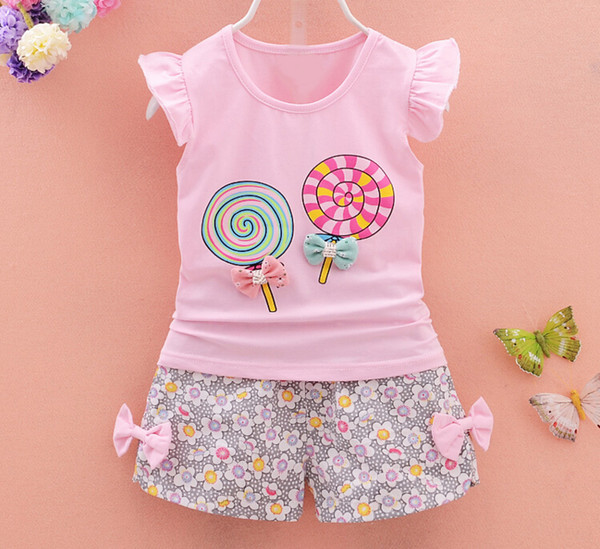 2016 Summer design Baby-Girls Newborn Printed Top with Bodysuit and Shorts Little Girls' 2 Piece Pant Set
