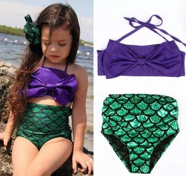 Children Mermaid Swimwear outfits girls Bow top+shorts 2pcs/set cartoon 2018 summer Mermaid Bikini Kids Swimsuit