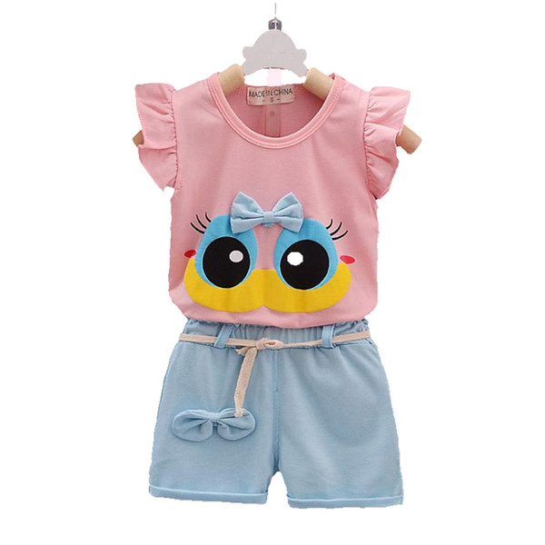 Fashion Baby GirlS Clothing Sets Children Sport Tracksuits Toddler Cartoon Long Eyelashes Vest Pants Cotton Suit Kids Clothes