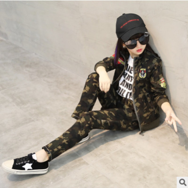 Girls Camouflage Clothing Sets 2018 New Spring and Autumn Kids Clothes Sports Sets Children Clothing Sets 2 Peice Size4-14 ly043