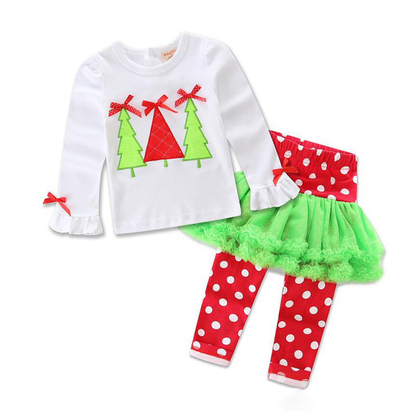 6 style Christmas Girls Pajamas Xmas Tree Polka Dots Pants Set Casual Homewear for Kids Children European Snowman Clothes Set