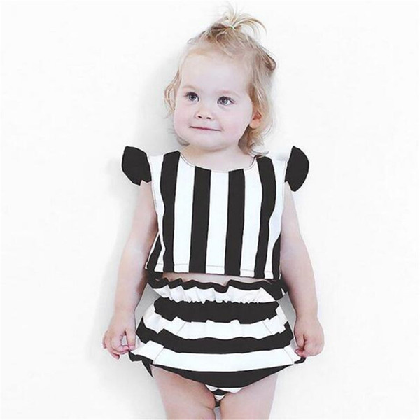 DHL Girls Clothes Stripe Set 2017 Baby Clothes Pure Cotton Fly Sleeve Jacket Kids Girls Clothing Outfit Set Shorts Summer Baby Girl Suits