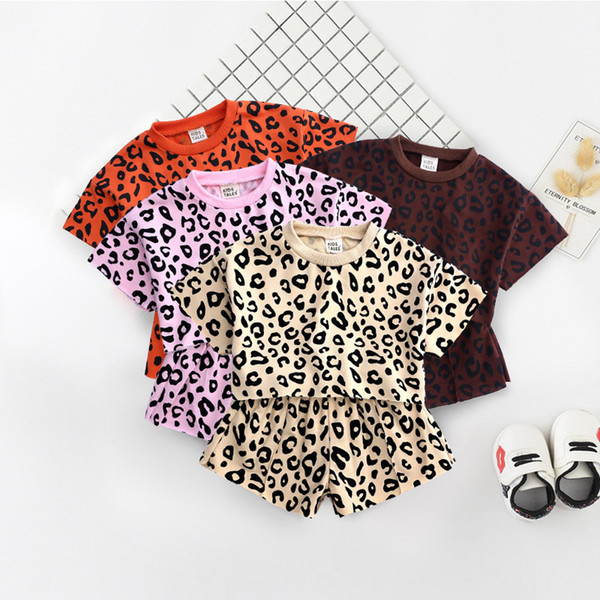 2019 kids clothes New small and medium-sized children's short-sleeved shorts casual clothes baby foreign air leopard two-piece