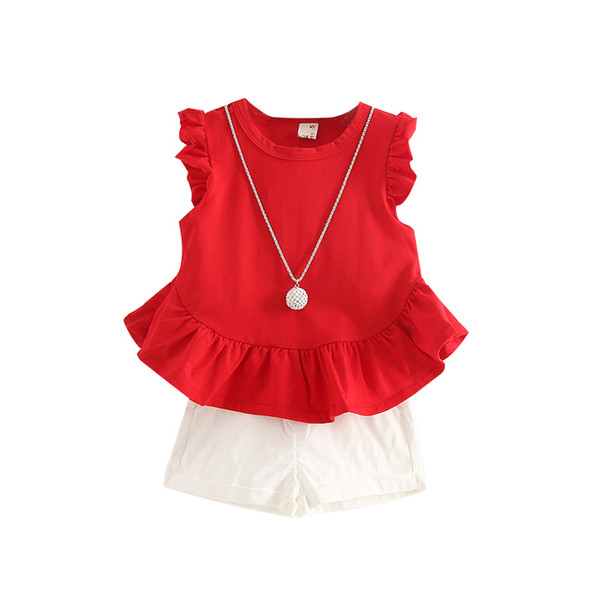 Girls Summer Clothing 2017 Kids Short Sleeve Red T-shirt+Shorts 2 Pieces Clothing Sets Baby Cotton Litter Girls Clothes